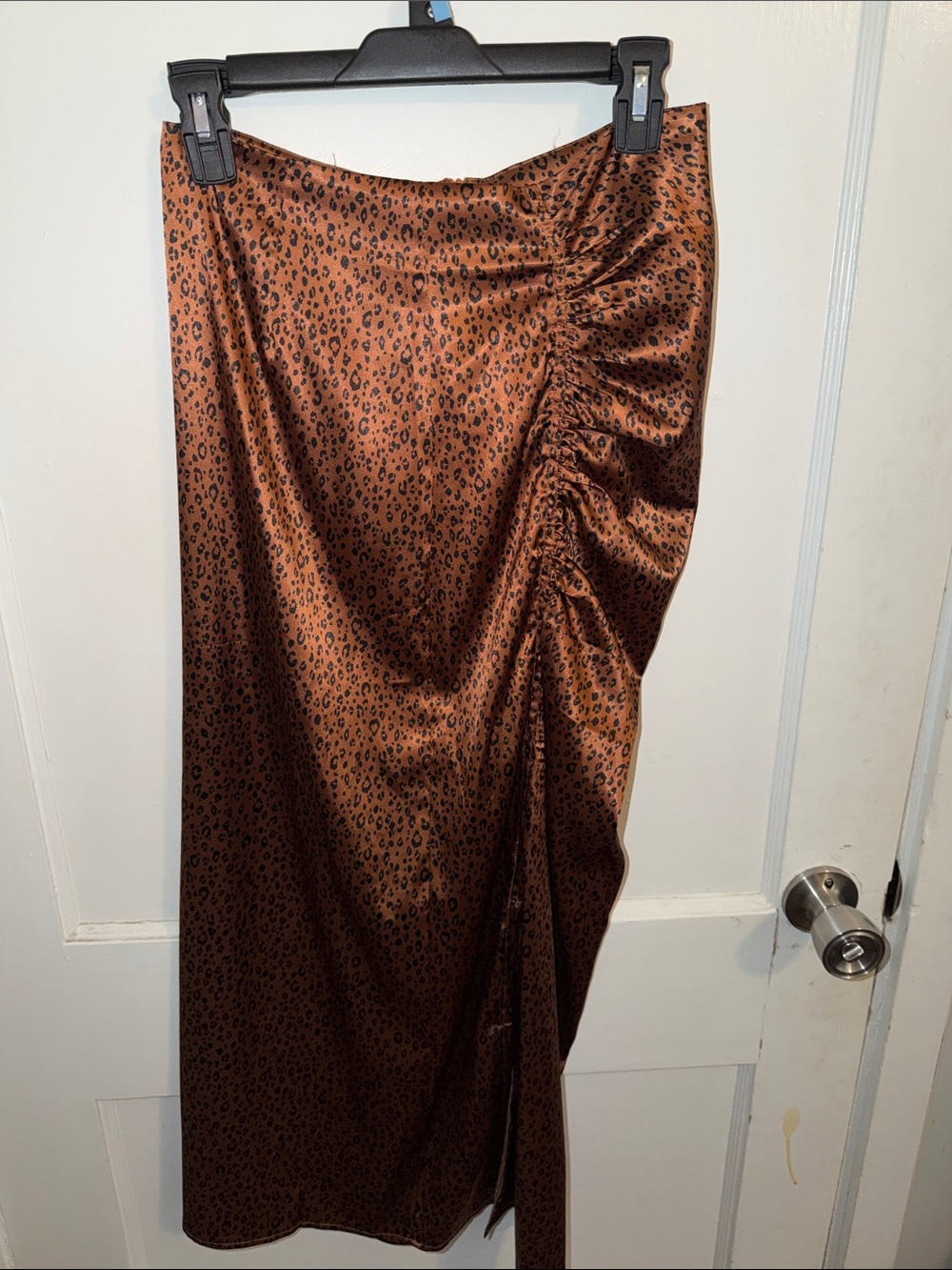 Ruched Leopard-Print Midi Skirt in Brown